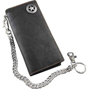 Biker Rock Star Concho Mens Card Money Long Black Real Leahter Wallet With Chain
